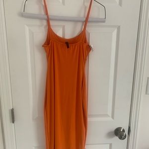 Orange Cami Strap Midi Bodycon Dress